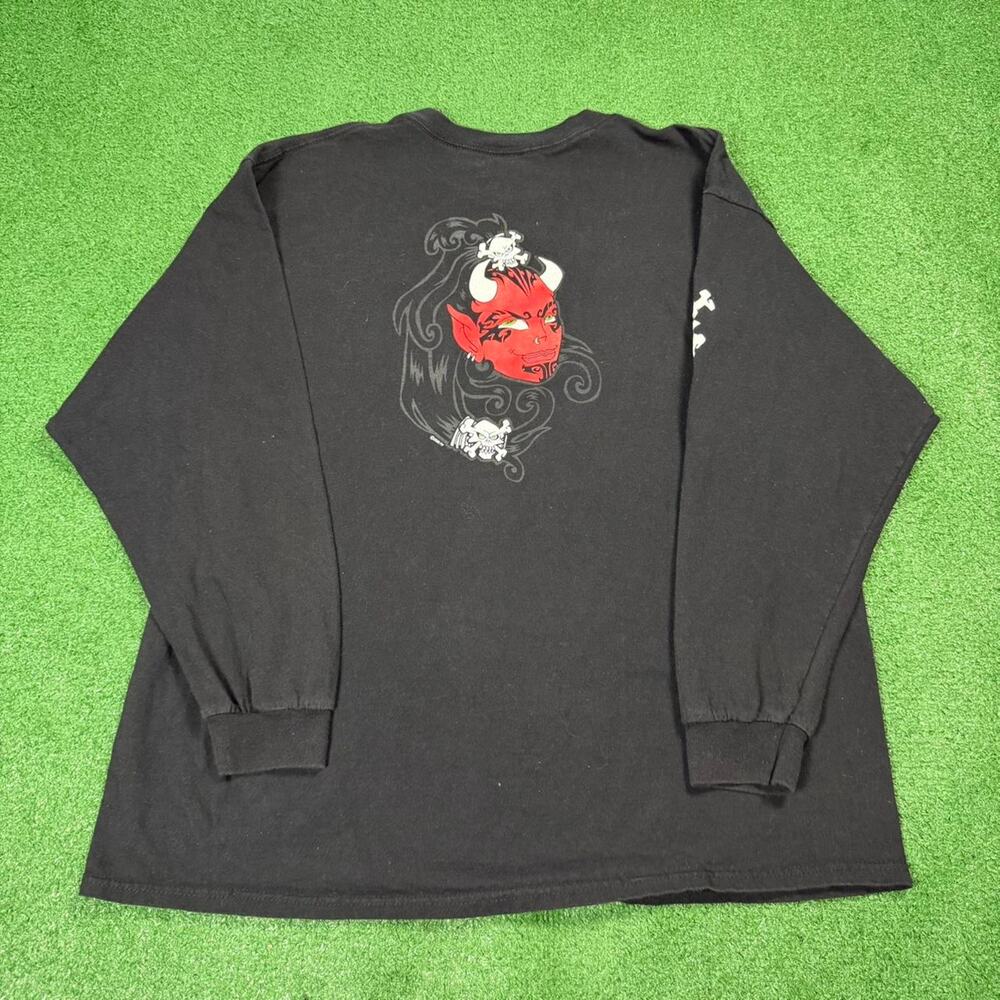 Vintage Fashion Victim Skull Long Sleeve Shirt XL Black Y2K Punk Grunge Skate